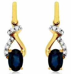 ESTATE 1.35CT DIAMOND & AAA SAPPHIRE 14KT YELLOW GOLD INFINITY HANGING EARRINGS