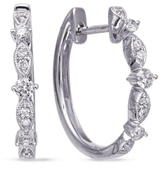 .27CT DIAMOND 14K WHITE GOLD ROUND & MARQUISE SHAPE HUGGIE HOOP HANGING EARRINGS