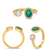 .95CT DIAMOND & AAA EMERALD 14KT YELLOW GOLD OVAL ROUND & BAGUETTE TENSION RING