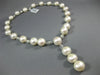 ESTATE LARGE .26CT DIAMOND & AAA PEARL 14KT WHITE GOLD 3D OVAL LARIAT NECKLACE