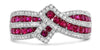 ESTATE 1.10CT DIAMOND & AAA RUBY 14KT WHITE GOLD 3D MULTI ROW BOW FUN RING