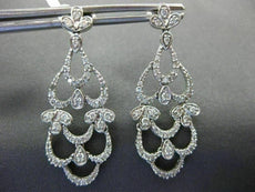 ESTATE .75CT ROUND DIAMOND 14K WHITE GOLD 3D OPEN FILIGREE LEAF HANGING EARRINGS