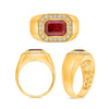 LARGE 3.05CT DIAMOND & RUBY 14KT YELLOW GOLD 3D EMERALD CUT SOLITAIRE MEN'S RING