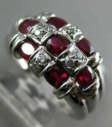 ESTATE 1.83CT DIAMOND & AAA RUBY 14KT WHITE GOLD 3D MULTI ROW ETOILE FUN RING