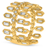 LARGE .83CT DIAMOND 14K YELLOW GOLD 3D ROUND & BAGUETTE 3 ROW MULTI HEXAGON RING