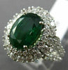 LARGE 4.77CT DIAMOND & EMERALD 14KT WHITE GOLD DOUBLE HALO OVAL ENGAGEMENT RING