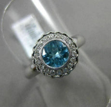 ESTATE WIDE 1.27CT DIAMOND & AAA BLUE TOPAZ 14KT WHITE GOLD HALO ENGAGEMENT RING