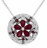 ESTATE 1.56CT ROUND DIAMOND & AAA RUBY 14K WHITE GOLD 3D FLOWER FLOATING PENDANT