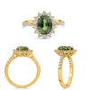 LARGE 3.32CT DIAMOND & AAA GREEN SAPPHIRE 18K YELLOW GOLD FLOWER ENGAGEMENT RING