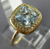 ESTATE 1.44CT DIAMOND & AAA AQUAMARINE 14KT YELLOW GOLD 3D HALO ENGAGEMENT RING