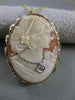 LARGE ANTIQUE DIAMOND HABILLE LADY CAMEO 14KT YELLOW GOLD PIN PENDANT #21229