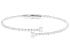 1.0CT DIAMOND 14K WHITE GOLD ROUND BAGUETTE CRISS CROSS FLEXIBLE BANGLE BRACELET