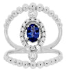 WIDE .81CT DIAMOND & AAA TANZANITE 14KT WHITE GOLD OVAL & ROUND FLOWER FUN RING