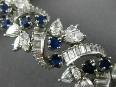 ANTIQUE 28.30CT DIAMOND & AAA SAPPHIRE PLATINUM 3D FLOWER OPEN FILIGREE BRACELET