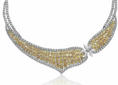 ESTATE EXTRA LARGE 32CT WHITE & FANCY YELLOW DIAMOND 18K 2 TONE GOLD 3D NECKLACE