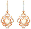1.05CT DIAMOND & AAA OPAL 14KT ROSE GOLD 3D OVAL & ROUND FLOWER HANGING EARRINGS