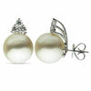 ESTATE LARGE .60CT DIAMOND & AAA SOUTH SEA PEARL 18KT WHITE GOLD FLOWER EARRINGS