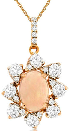 .97CT DIAMOND & AAA OPAL 14K ROSE GOLD OVAL & ROUND FLOWER LOVE FLOATING PENDANT