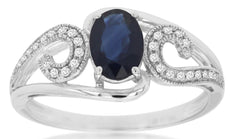 1.09CT DIAMOND & AAA SAPPHIRE 14KT WHITE GOLD 3D OVAL & ROUND FILIGREE LOVE RING