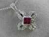 ANTIQUE .50CT DIAMOND & AAA RUBY 14KT WHITE GOLD FLOWER FILIGREE PENDANT #11718