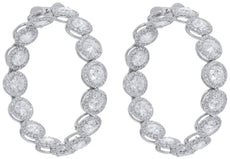 EXTRA LARGE 12.2CT DIAMOND 18KT WHITE GOLD ROUND HALO INSIDE OUT HOOP EARRINGS