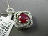 ESTATE LARGE 2.13CT DIAMOND RUBY 18K WHITE GOLD SQUARE SWIRL DOUBLE HALO PENDANT