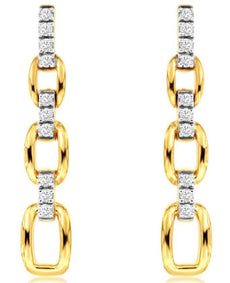 .20CT DIAMOND 14KT YELLOW GOLD ROUND GRADUATING SQUARE LINK FUN HANGING EARRINGS