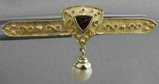 ESTATE TRILLION GARNET PEARL 14K YLW GOLD FILIGREE HANGING BAR PIN BROOCH #20844