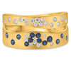 WIDE .54CT DIAMOND & AAA SAPPHIRE 14KT YELLOW GOLD ROUND DOUBLE BAND ETOILE RING
