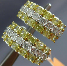 ESTATE WIDE 5.22CT WHITE & FANCY YELLOW DIAMOND 18KT 2 TONE GOLD 3 ROW EARRINGS