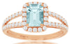 ESTATE 1.32CT DIAMOND & AAA AQUAMARINE 14K ROSE GOLD SQUARE HALO ENGAGEMENT RING