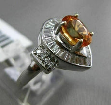 ESTATE 2.03CT DIAMOND & OVAL CITRINE 18K WHITE GOLD PEAR SHAPE ENGAGEMENT RING