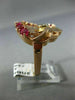 ANTIQUE LARGE 2.90CT DIAMOND & AAA RUBY 14KT ROSE GOLD 3D FLOWER RING #19927