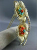 ANTIQUE LARGE 1.75CT MULTI GEM 14KT YELLOW GOLD DOUBLE FLOWER LEAF BROOCH #25412