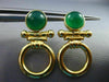 ESTATE GREEN AGATE 14K YELLOW GOLD 3D HANDCRAFTED CIRCLE OF LIFE EARRINGS #25291