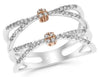 ESTATE WIDE .32CT DIAMOND 14KT WHITE AND ROSE GOLD 3D 2 ROW FLOWER X LOVE RING