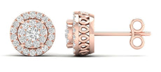 .25CT DIAMOND 14KT ROSE GOLD CLASSIC INVISIBLE ROUND HALO FILIGREE STUD EARRINGS