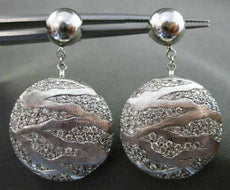 ESTATE LARGE 1.10CT DIAMOND 14KT WHITE GOLD 3D STRIPED CIRCULAR HANGING EARRINGS