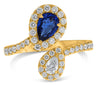 LARGE 1.29CT DIAMOND & AAA SAPPHIRE 14K YELLOW GOLD PEAR SHAPE & ROUND HALO RING