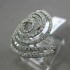 ESTATE LARGE 1.32CT DIAMOND 18KT WHITE GOLD 3D ROUND MULTI ROW SWIRL FUN RING
