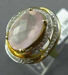 ESTATE 4.43CT DIAMOND & AAA OVAL PINK QUARTZ 14KT YELLOW GOLD 3D FLOWER FUN RING