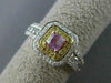 ESTATE GIA .93CT DIAMOND 18KT TWO TONE GOLD 3D HALO CUSHION CUT ENGAGEMENT RING