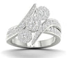 ESTATE 1.0CT DIAMOND 14KT WHITE GOLD CLASSIC CLUSTER 3 FLOWER DIAGONAL FUN RING