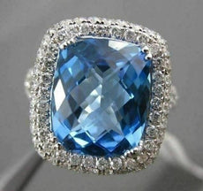 ESTATE LARGE 7.15CTW DIAMOND & AAA BLUE TOPAZ 14KT WHITE GOLD FILIGREE FUN RING