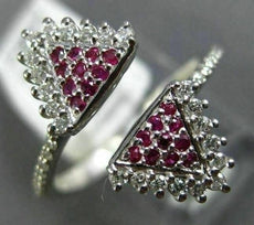 ESTATE WIDE .36CT DIAMOND & AAA RUBY 14KT WHITE GOLD TRIANGLE PAVE FLEXIBLE RING
