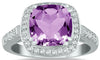 2.25CT DIAMOND & AAA AMETHYST 14KT WHITE GOLD CUSHION CUT & ROUND HALO FUN RING