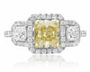 GIA CERTIFIED 2.59CT WHITE & FANCY YELLOW DIAMOND 18K 2TONE GOLD ENGAGEMENT RING
