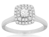 .50CT DIAMOND 14K WHITE GOLD ROUND DOUBLE HALO SQUARE FRIENDSHIP ENGAGEMENT RING