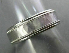 ESTATE WIDE 14KT WHITE GOLD HAMMER MATT & SHINY LOOK MENS WEDDING RING  #17951