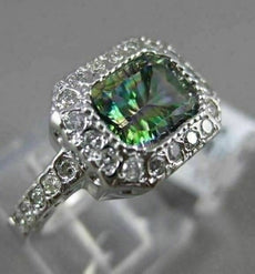 ESTATE 1.42CT DIAMOND & AAA MYSTIC TOPAZ 14KT WHITE GOLD EMERALD CUT HALO RING